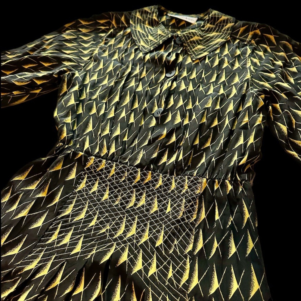 Vintage 80s Albert Nipon Black & Yellow Silk Abst… - image 4